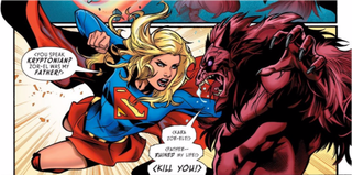 Supergirl and Lar-On throwing down in Supergirl Rebirth #1. (Image: DC Comics)